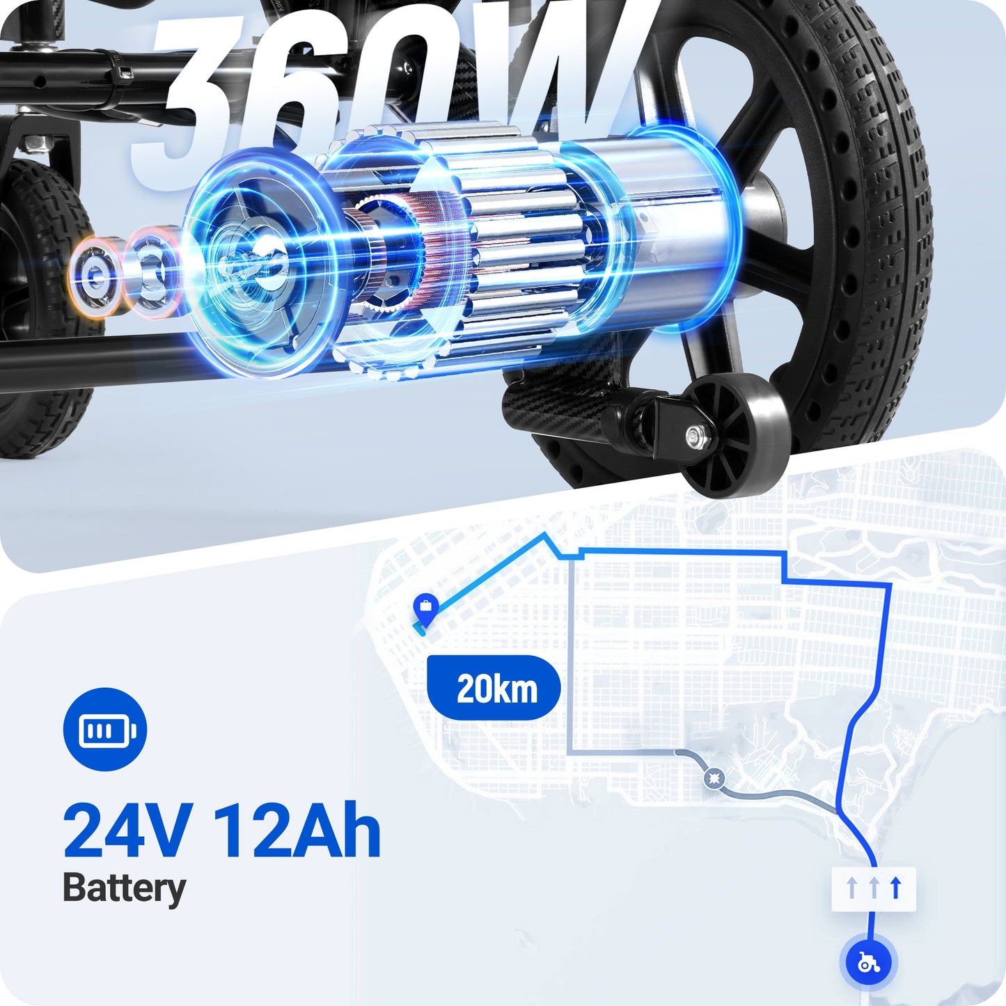 Verpal Long-Range Lightweight Electric Wheelchair with Powerful Motor E100Y