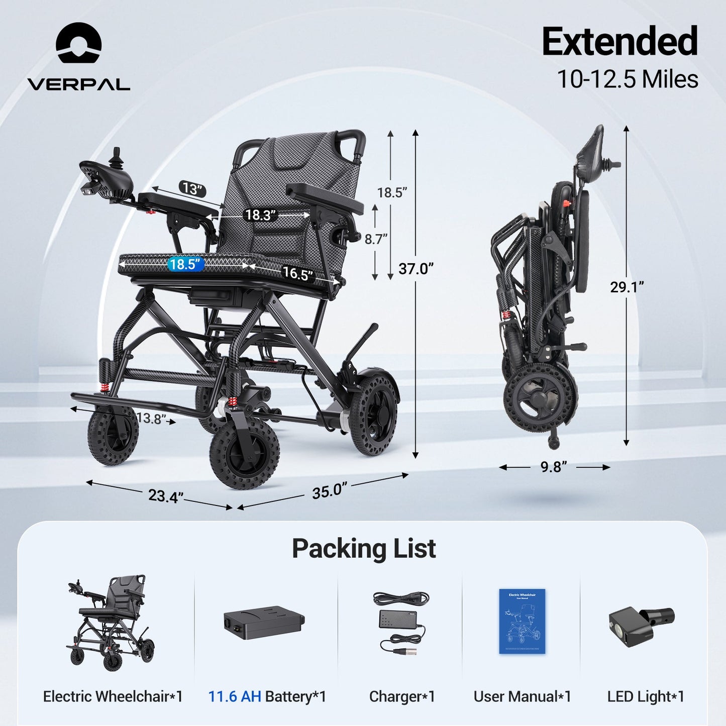 Verpal Upgrade Airline-Approved Lightweight Folding Electric Wheelchair