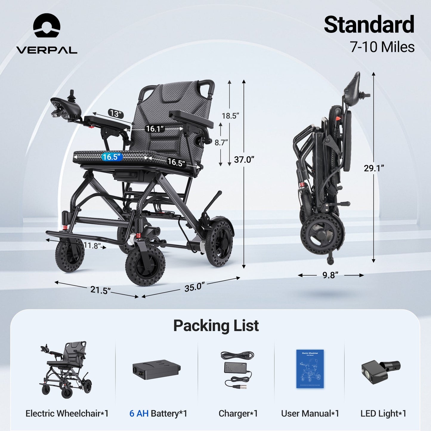 Verpal Upgrade Airline-Approved Lightweight Folding Electric Wheelchair