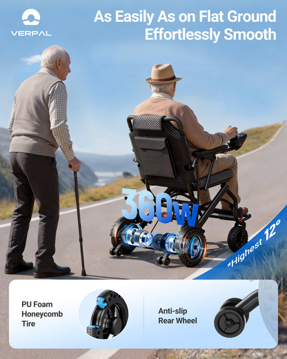 VerpalUK Upgrade Wide-Seat  Lightweigh Electric Wheelchair For Travel Capacity  12AH 18.5" Seat