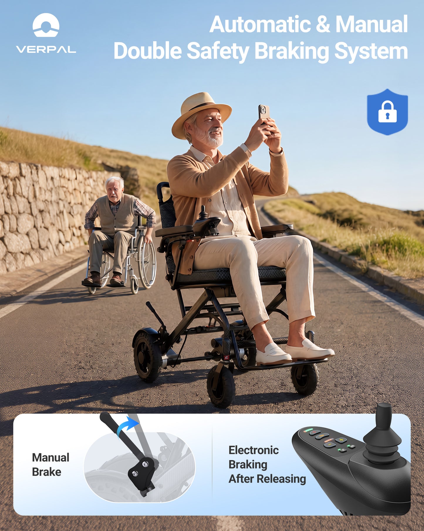 VerpalUK Upgrade Wide-Seat  Lightweigh Electric Wheelchair For Travel Capacity  12AH 18.5" Seat